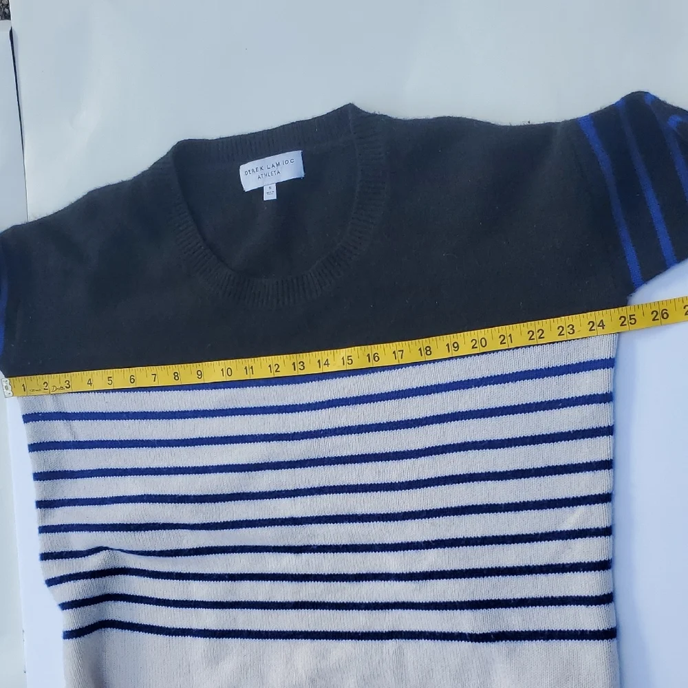 Derek Lam IOC Athleta Cashmere Black and Blue Striped Crewneck Sweater Small